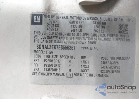 2014 Chevrolet Captiva Sport Lt from USA, damaged, VIN 3GNAL3EK7ES556367